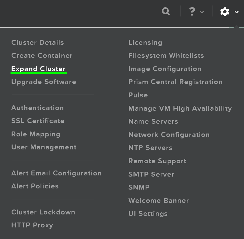 Gear Menu - Expand Cluster