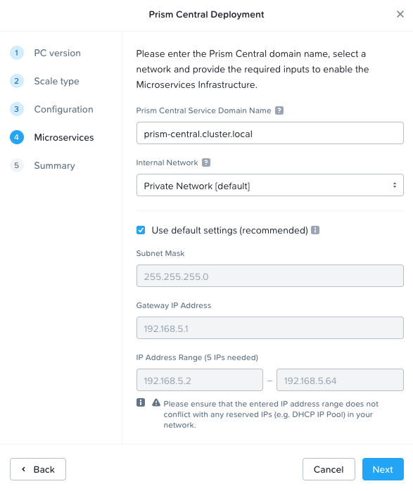 Microservices Setup During Prism Central Deployment