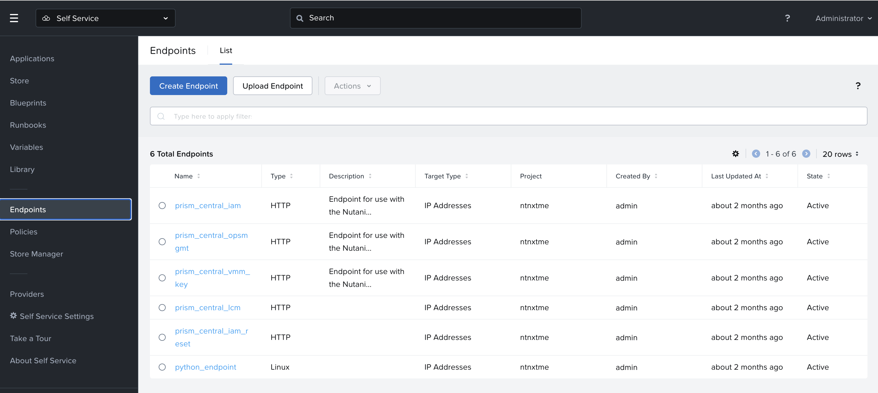 Self-Service Endpoints Self-Service Endpoints